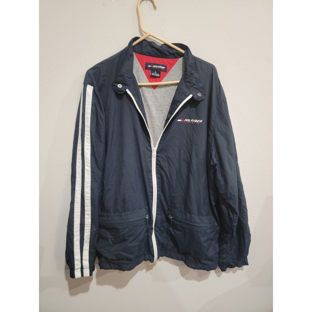 vintage Tommy Hilfiger Athletics jacket large navy windbreaker 90s‎ jersey lined